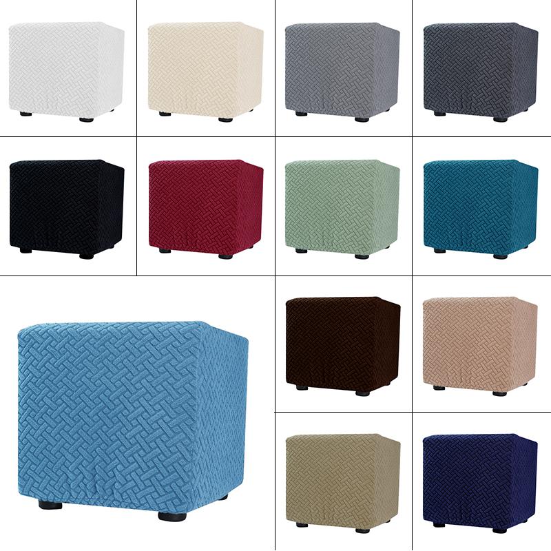 S/M/L Solid Color Jacquard Stretch Ottoman Stool Cover Washable Square Stool Covers All-inclusive Under Desk Footrest Slipcovers