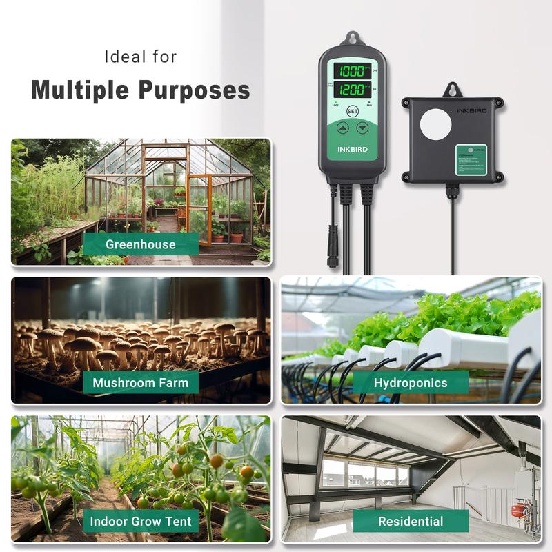 INKBIRD CO2 Controller Smart Carbon Dioxide Controller with 2 Outlets for CO2 Generator&Ventilation Fan, Day &Night Control