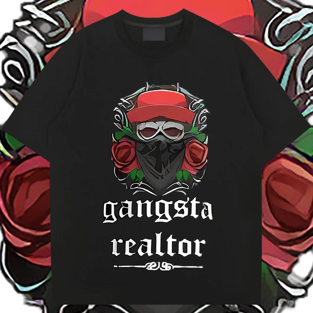 Ganst Skull O-Neck Big Size Loose T-shirt Harajuku Men's Tee Hip Hop Tees Fashion Style Clothes Comfy Stretchy Shirt