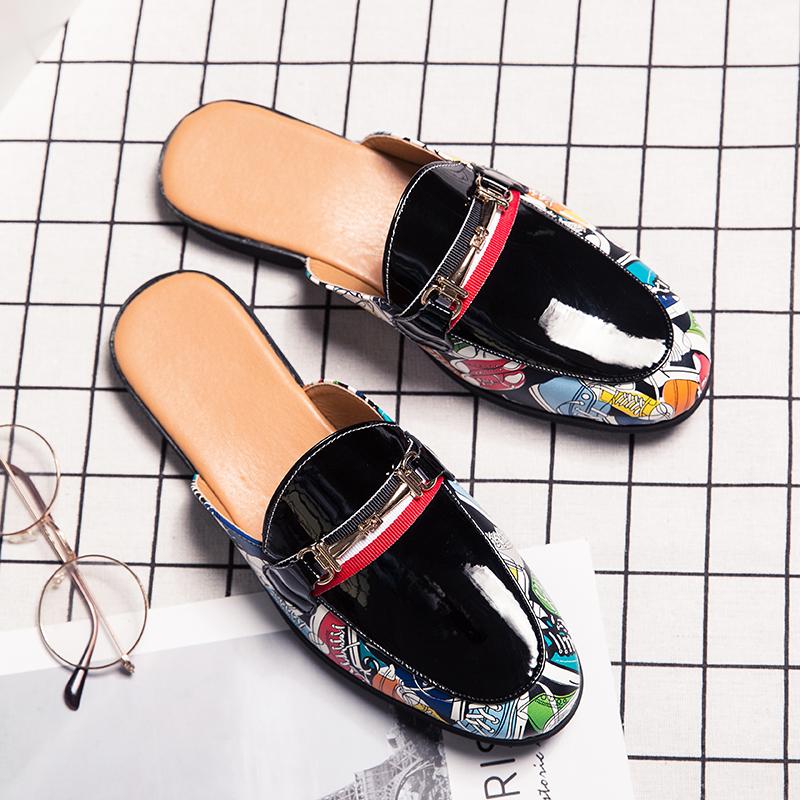 Módní letní lehké kožené pantofle Luxusní značka Personalizované poloviční mokasíny s jedním knoflíkem Módní pánská pohodlná ležérní obuv