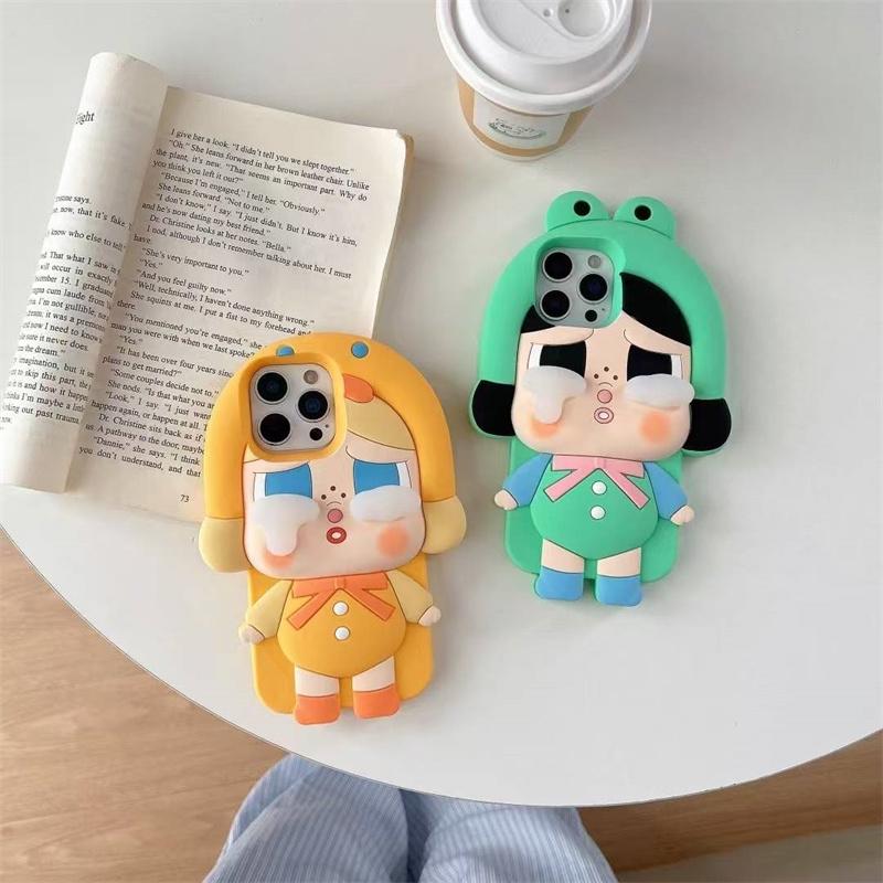 3D Cute Crying Girls Phone Case For iPhone 17 16 15 14 13 Pro Max Soft Silicone Cover