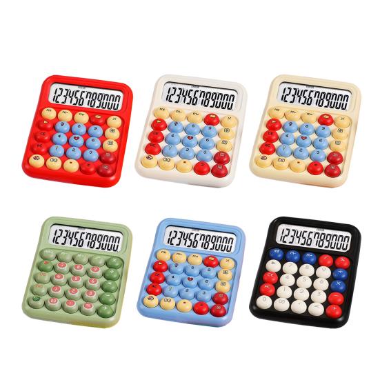 Cartoon Calculator with 12-Digit LCD Screen & Color-Coded Mechanical Keys Cute Desktop Calculator Portable Calculator for Office School Home