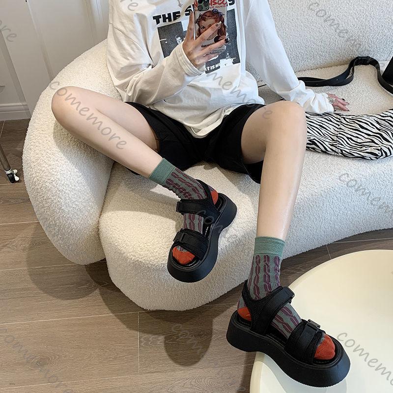 Fashion Comemore Black Sports Sandals Female Summer New Thick Bottom Heightening Roman Shoes Casual Flat Sweet Cool Students Sandales