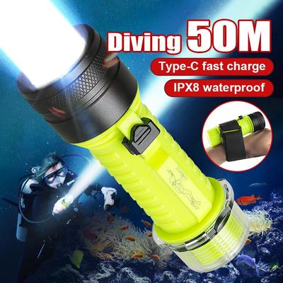 XHP50 Diving Flashlight USB Charging Underwater Strong Light Flashlight Magnetic Switch Focus Scuba Diving Flashlight
