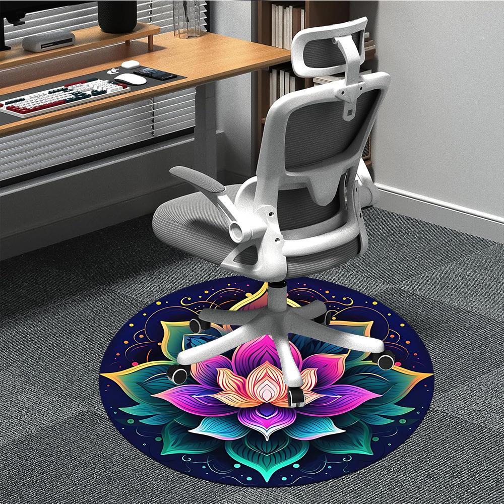 1pc Lotus Mandala Artwork Chair Carpet for Office, Round Non Slip Durable Large Size Office Carpet, Suitable for Office