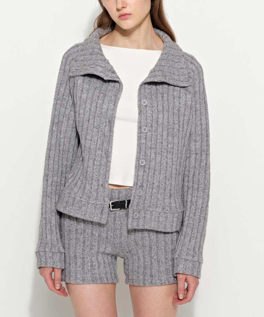 Brighten High-Neck Knit Cardigan Gray