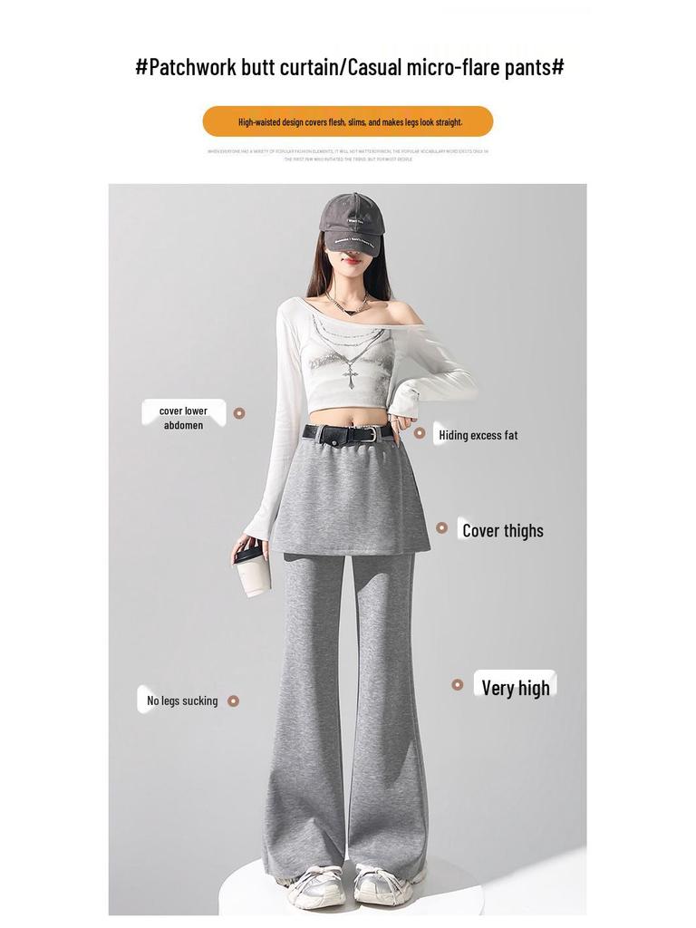 High Waist Micro-Flare Pants: Women's Spring/Summer Slimming Casual Floor-Length Style with Fake Two-Piece Design