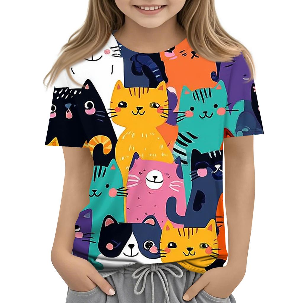 Children's Printed Round Neck Short Sleeved Casual T-shirt
