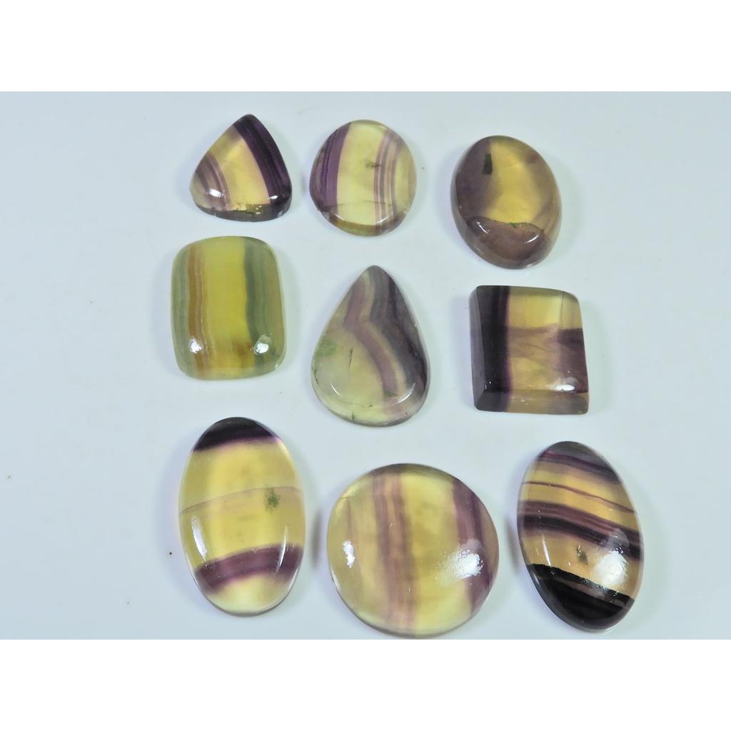266Cts. Natural Rainbow Fluorite Mix Cabochon Loose Gemstone 09 Pcs Lot C-920