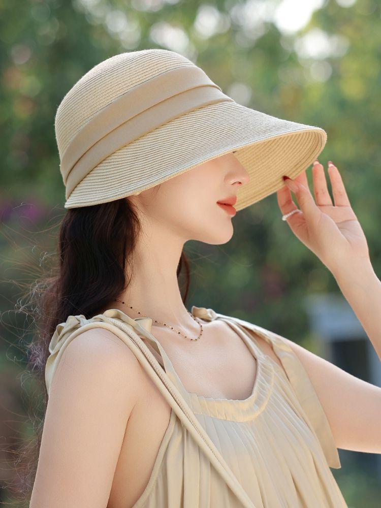 New Straw Hat Women's Summer Woven Hollow Breathable Sun Shade Sun Protection Cap Foldable Cap