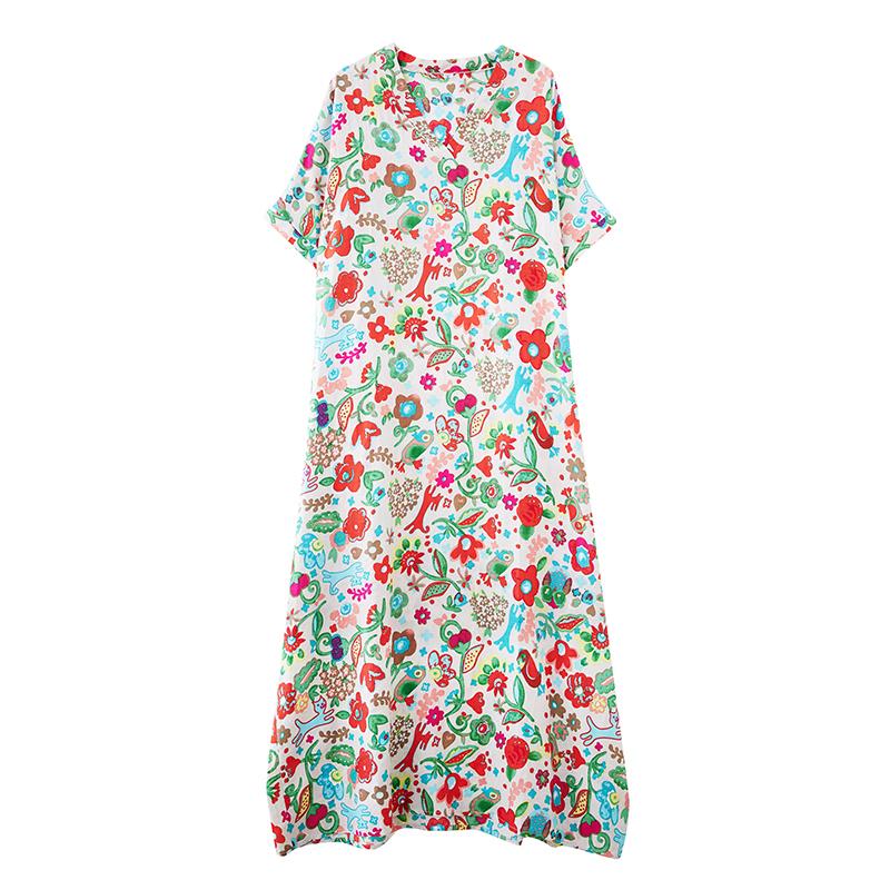 DIMANAF Women 2025 Summer Plus Size Casual Dress Basic Loose Vintage Long Dress Maxi Floral Linen New