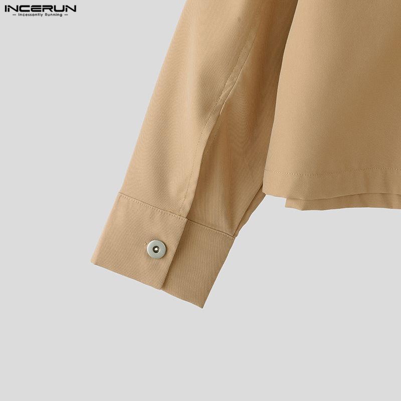 INCERUN Spring Men Stitching Neck Long Sleeve Zipper Casual Cargo Jackets Coats