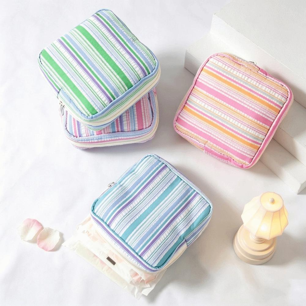 Lightweight Sanitary Napkin Storage Bag Striped Travel Coin Purse New Mini Zipper Organizer
