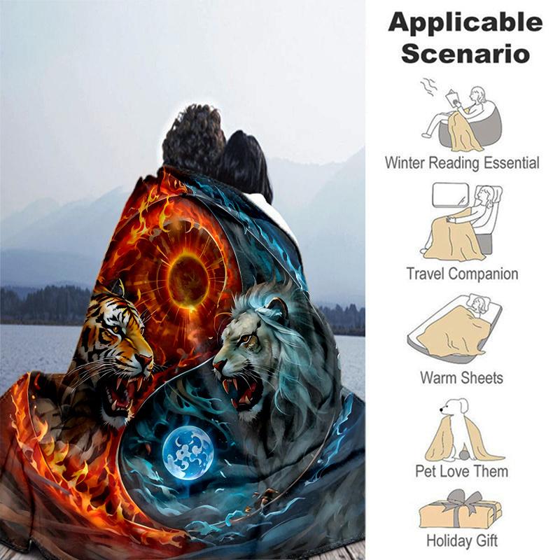 1pc Tiger Yin Yang of Fire and Ice Blanket, Soft Throw Blankets for Bed Couch Sofa, Warm Cozy Home Decor Gift .K093