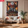 Firefighter Last Out Tapestry Fireman Helmet Gas Mask Wall Art Rescue Hero Poster Emergency Service Tribute Bold Design