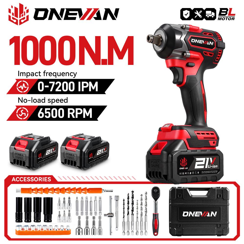 ONEVAN 1000N.M Brushless Electric Impact Wrench 1/2" Cordless Screwdriver Torque Wrench Power Tool For Makita 18V Battery Pin