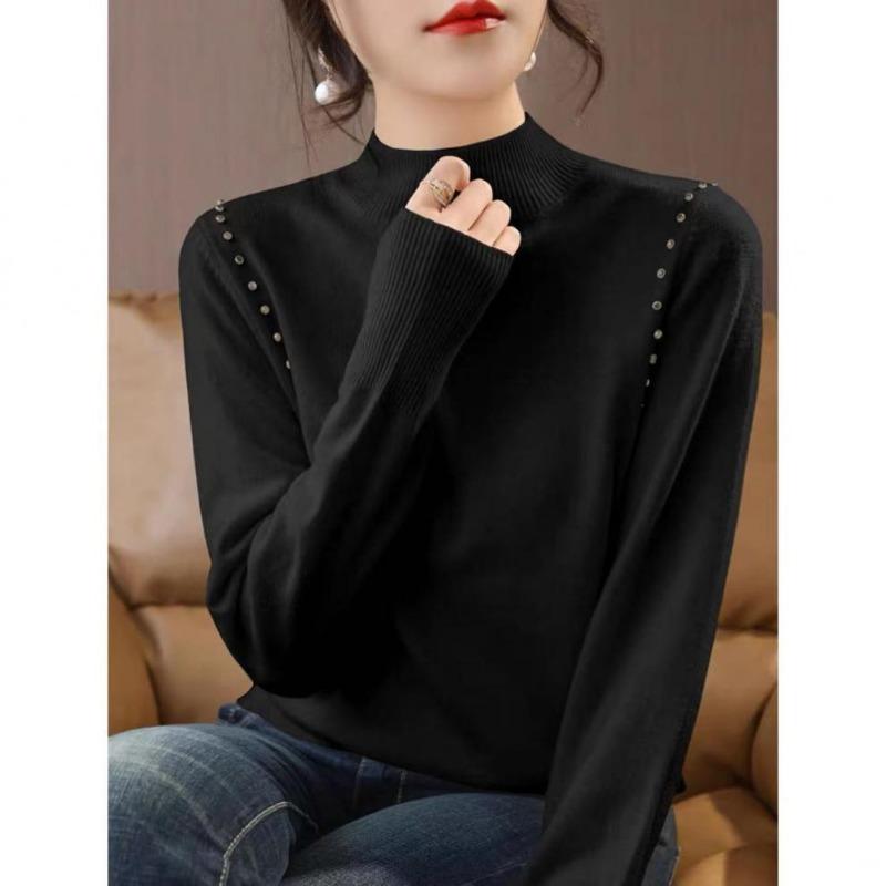 Autumn and winter new soft waxy fashion temperament semi-turtleneck inner sweater women's simple versatile loose knitted bottoming shirt