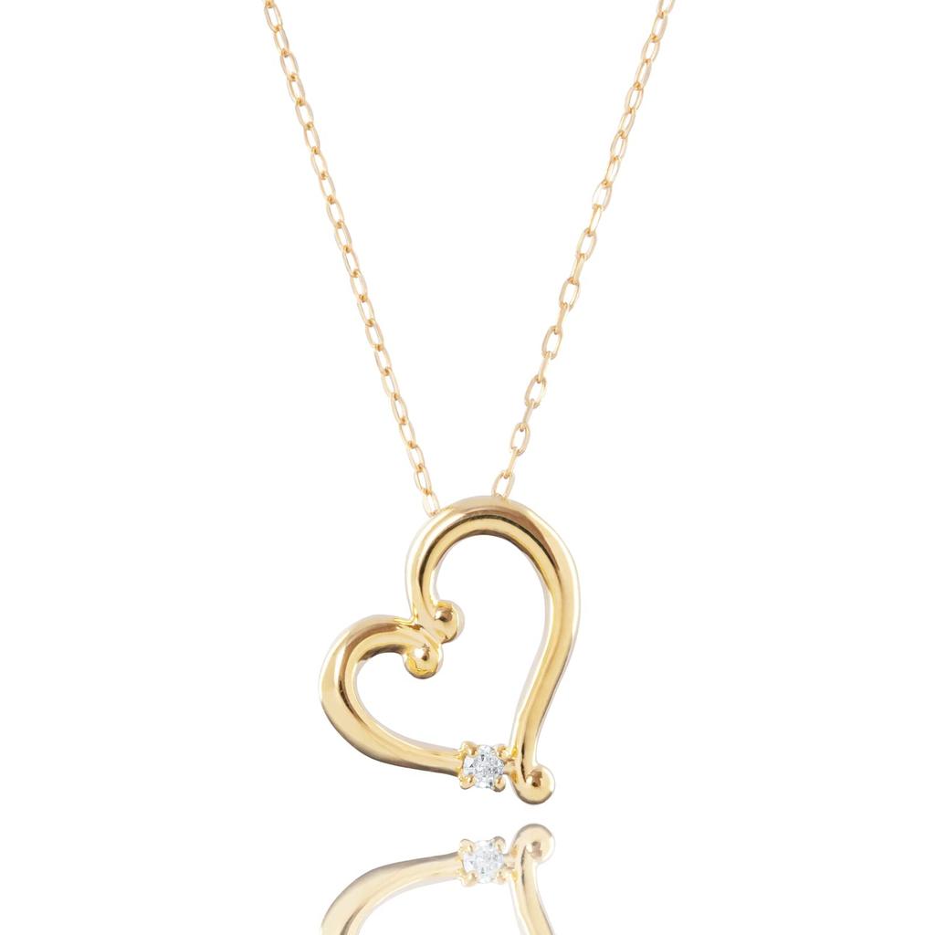 LEGAN Diamond Necklace Open Heart K18YG Yellow Gold Anniversary Birthday Women Made In Japan 0.02ct
