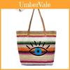 Große geflochtene Raffia-Strandtasche mit Augen-Print-Design und zwei Schultergurten für den Urlaub