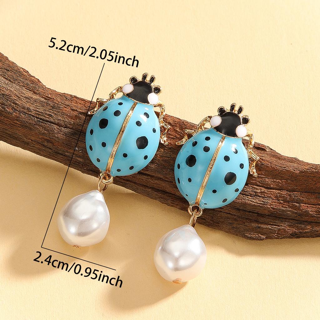 Ladybug Zinc Alloy Bright Imitation Pearl Summer Vacation Women's Earrings