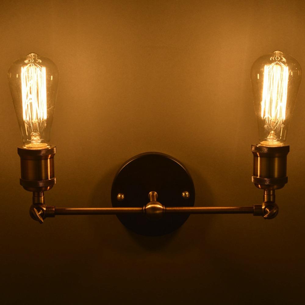 Vintage E26 Lamp Holder Wall Light AC110-120V Bronze Finish Wall Fixture Double Heads Iron Material Wall Lamp Stair Entry