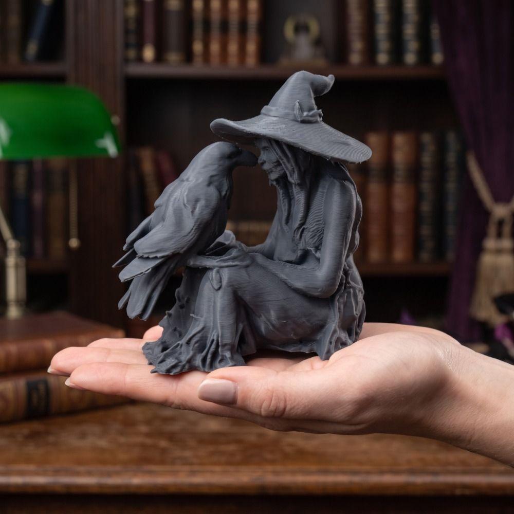 3D Printed Witch Sculpture Gothic Style Halloween Decoration Bird and Girl Sculpture Tabletop