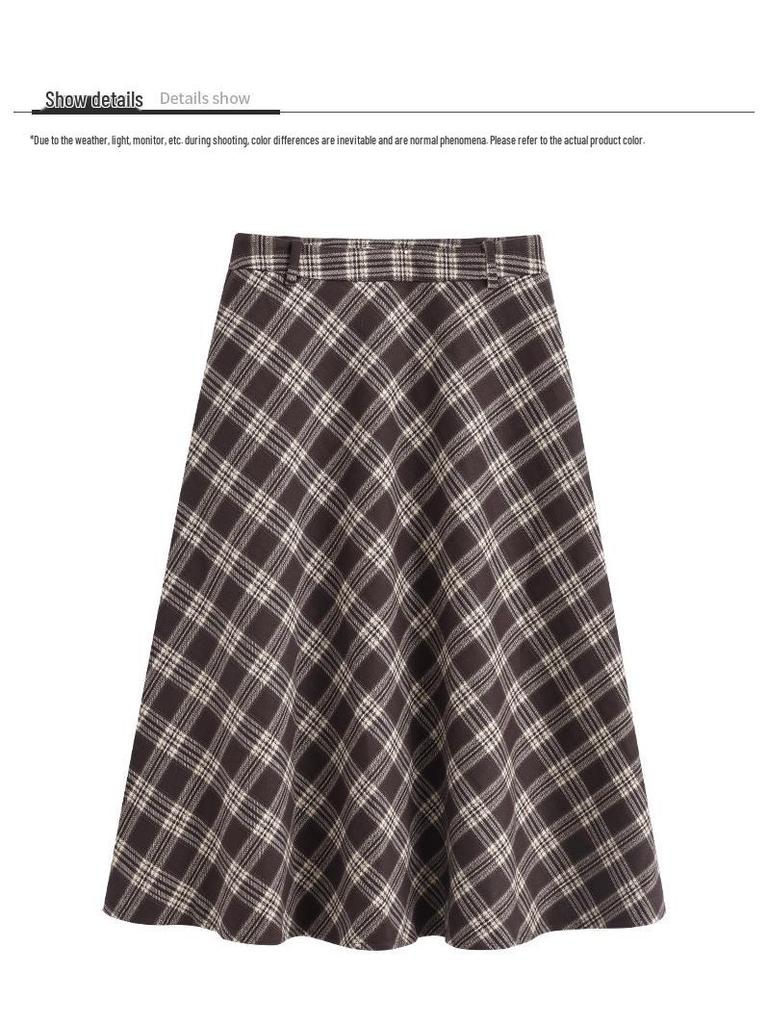 Woolen Plaid A-Line Skirt: Autumn/Winter 2025 High-Waist, Slimming, Hip-Covering Mid-Length for Women