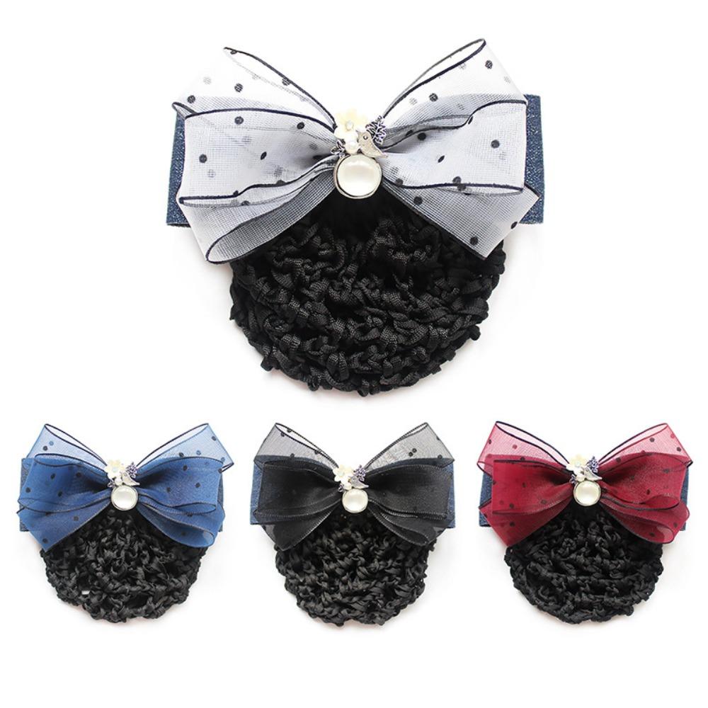 

Satin Barrette Detachable Bow Hair Bun Ballet Dancing Hairnet Hairgrips Cover Net Waiter Red-Thick