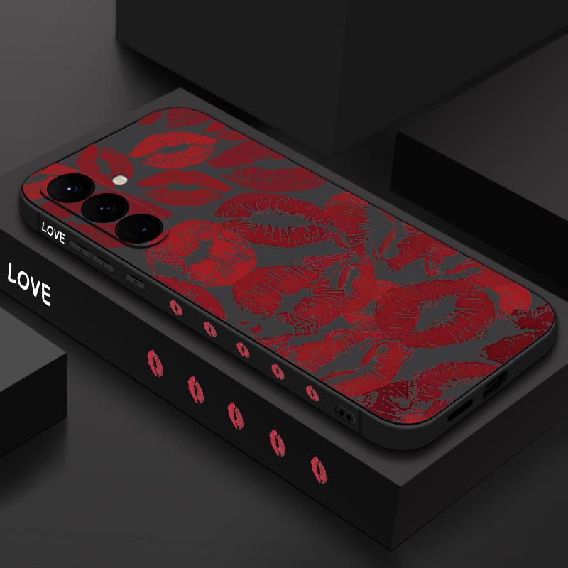 

Мягкий чехол для телефона TPU с принтом губ для Samsung S25 Ultra S24 FE S23 S22 A16 A36 A55 A35 A06 A25, защитный чехол для объектива со шнурком, тонкий противоударный матовый бампер Samsung A05S чёрный