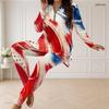 Women Plus Size Navy Blue Printed Half Zip Long Sleeve Longline Top Fitted Pants Two Piece Set
