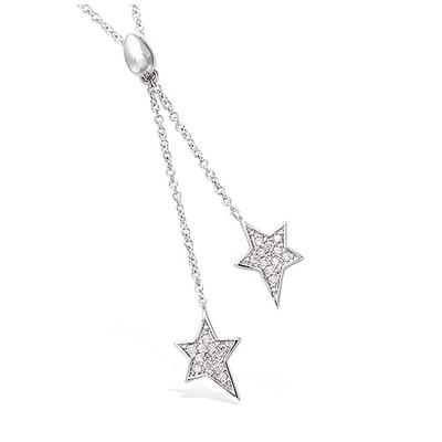 [N5380] - Silver Necklace 'Stars' Silver White (rhodium-plated) - 50x9 Mm