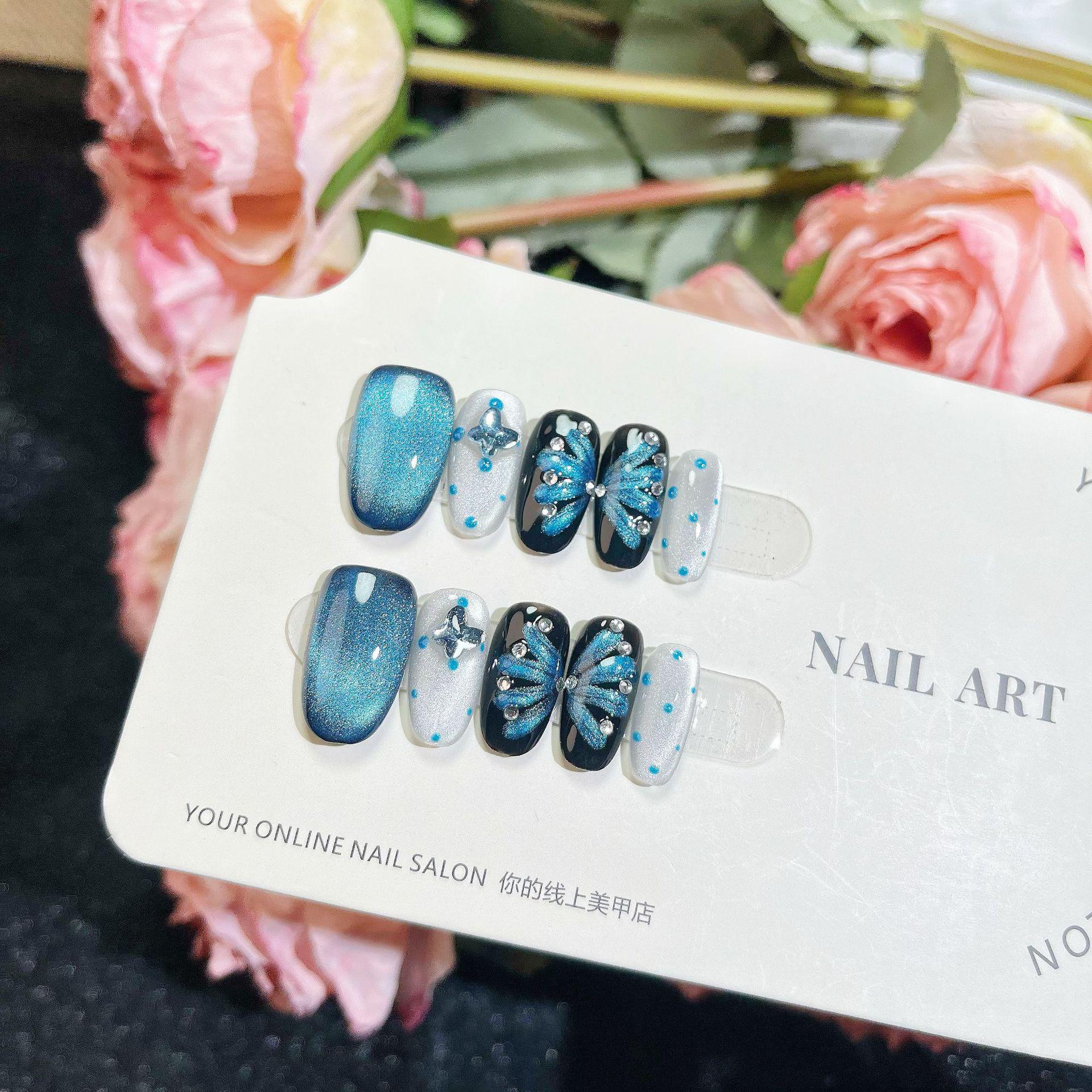 

Ручная работа Супер Блеск Наклейки для ногтей: Расписанные вручную дизайны «Бабочка» и «Кошачий глаз» в евро-американском стиле Large