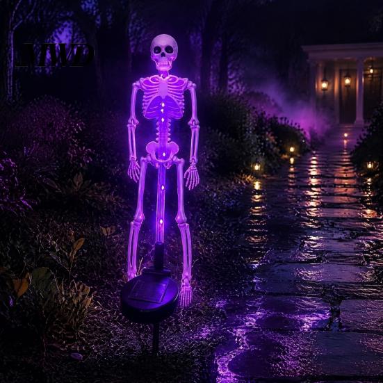 Wasserdichte Rasenpfähle Solar Skelett Gartenpfahl Licht, Halloween 3D Leuchtender Schädel Vorgarten Spukige Displays Dekoration mit LED, Außenlampe