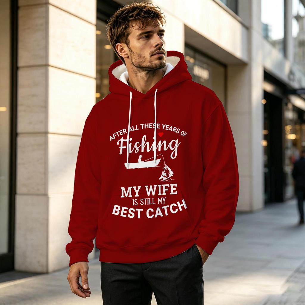 Men's Breathable 2D Fishing Theme Graphic Hoodie - Soft Cotton Casual Daily Wear