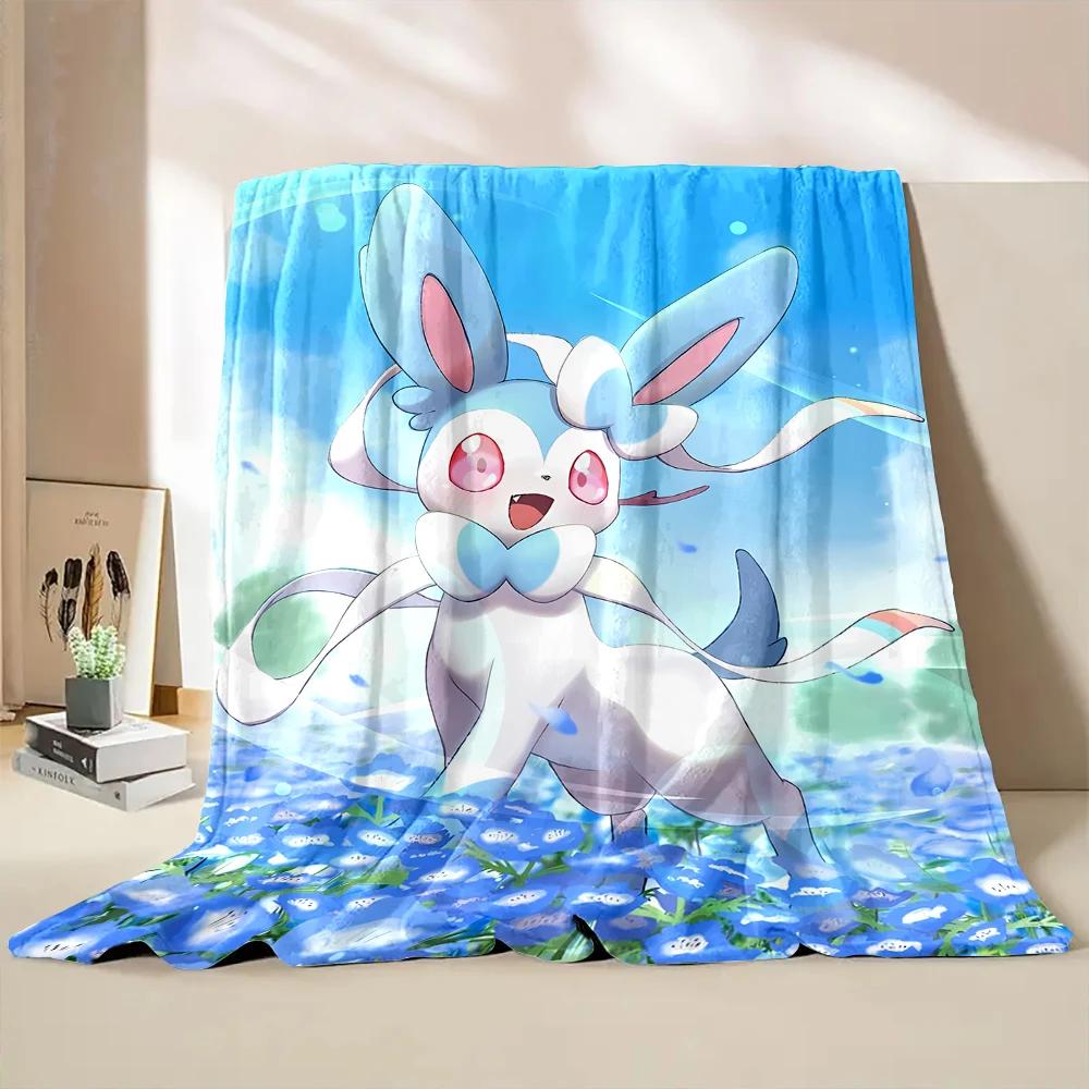 Multiple Sizes Pokemon Cute Sylveon Eevee Flannel Blanket for Home Sofa Office Break Blanket Children Student Kids Luxury Gifts