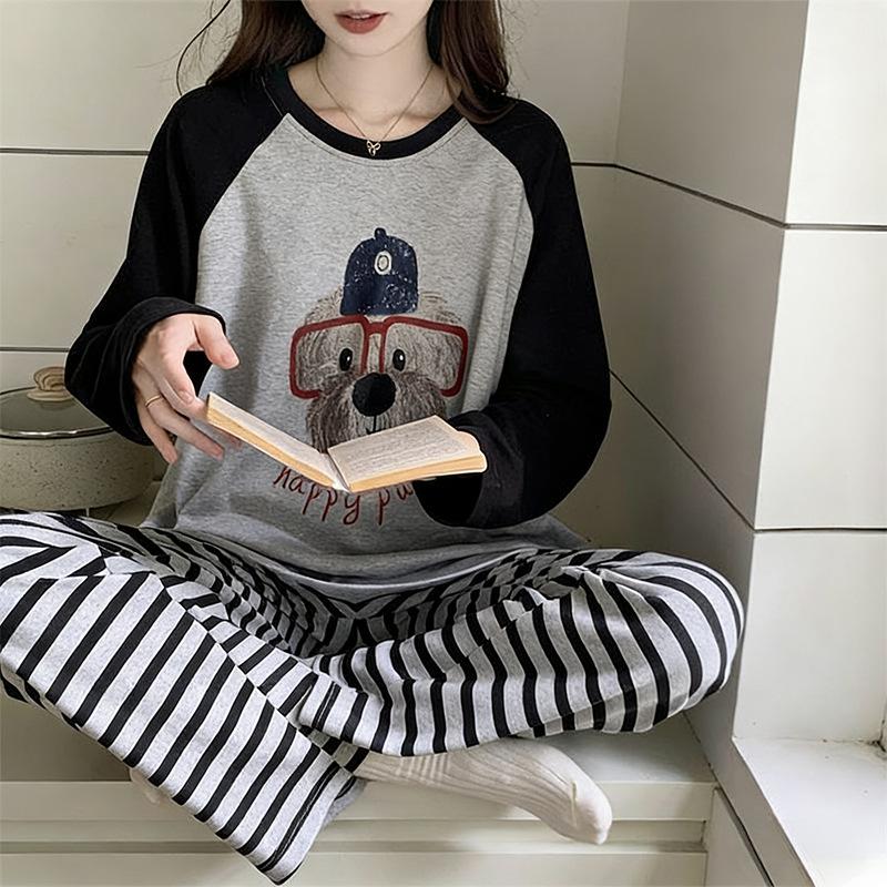 Douyin Live Pajamas Women's Round Neck Can Be Worn Outside, Autumn Simple Casual Style Women's Long-sleeved Loungewear Casual Suit