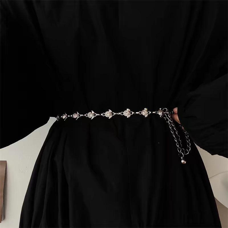 Elegant And Sleek Metal Waist Chain With Rhinestones Perfect For Womens Fashion Outfits