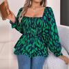 Women Long Sleeve Leopard Print Chiffon Blouse Streetwear Top Square Neck Tee Ladies T Shirt