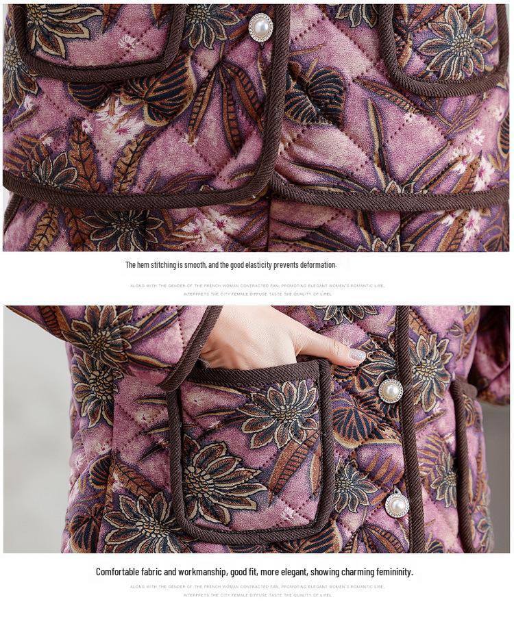 Chic Winter Cotton Outfit: Velvet-Lined Jacket & Pants Set for Middle-Aged and Elderly Women