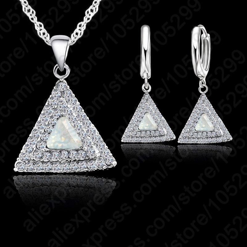 Top Selling 925 Sterling Silver Jewelry Set 18 Inches Chain Pendant Necklace / Earring CZ Jewelry Set For Women Wedding Gift