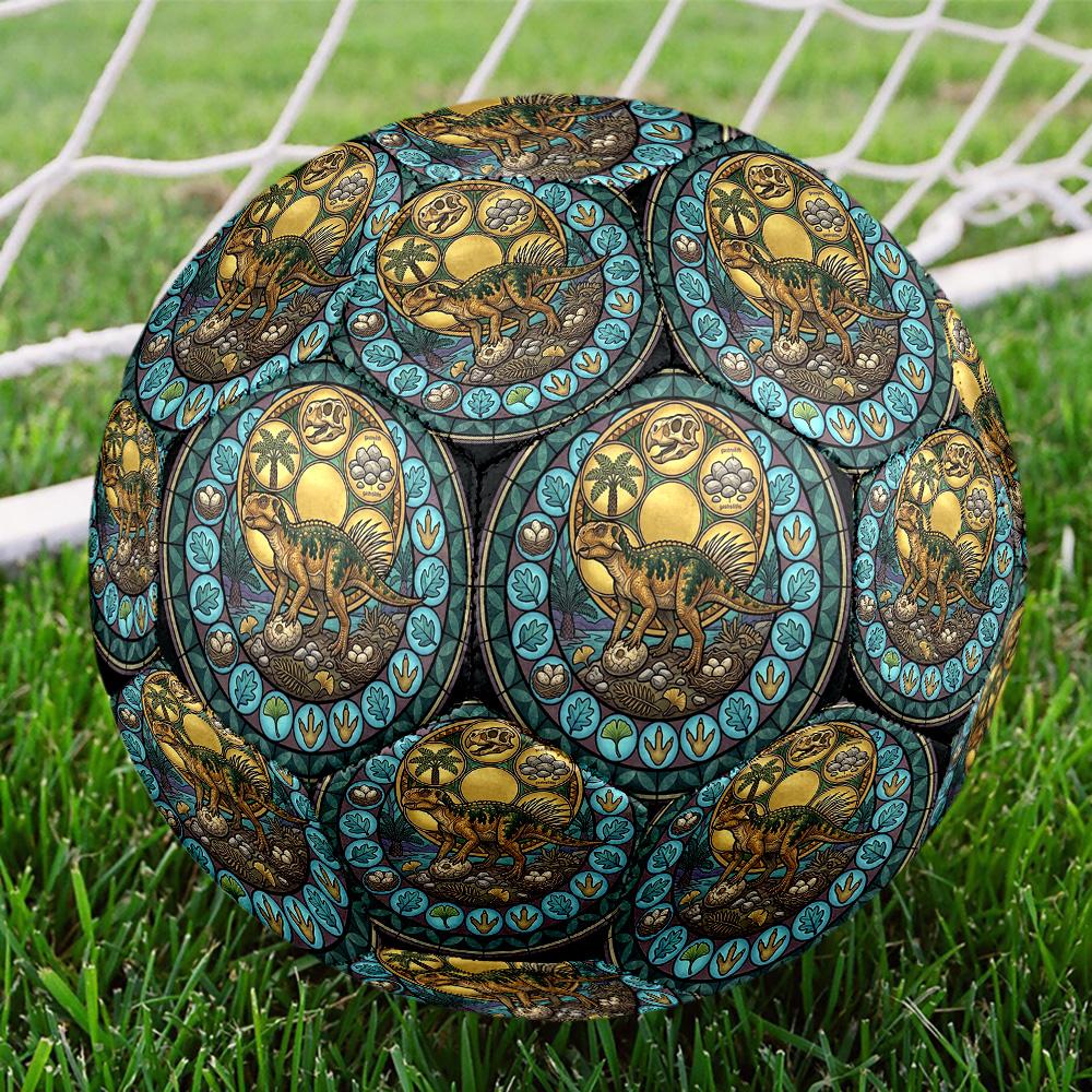 Dinosaur Glass Art Round Football Size 5 Adult Ball Suitable for Training Matches and Outdoor Team.