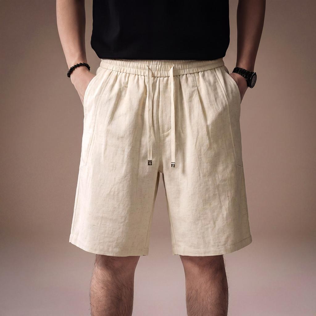 High-end American Old Money Wind Tencel Linen Ice Silk Shorts Men's Summer Loose Tide Brand Sports and Leisure Five-point Pants