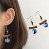 Chinese Wood Beads Earring Drop Ethnic Style Vintage Eardrop Ear Clip Tie-Dye Earrings  Travel