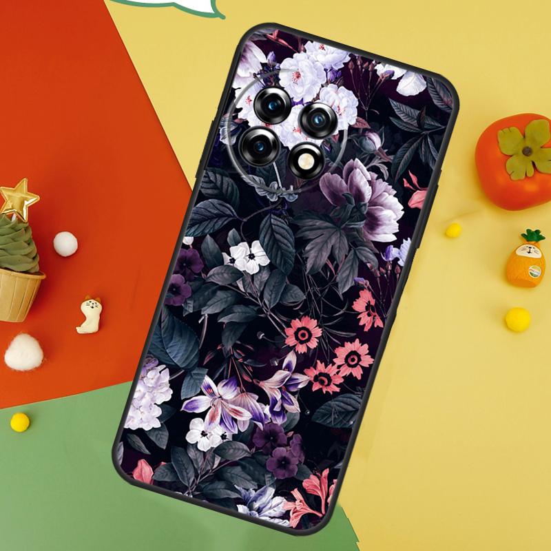 Midnight Floral Back Case For OnePlus 15 13R 13 13T 12 12R 11 10 10T 8T Nord CE 5 2 3 4 Lite N20 N30 Cover