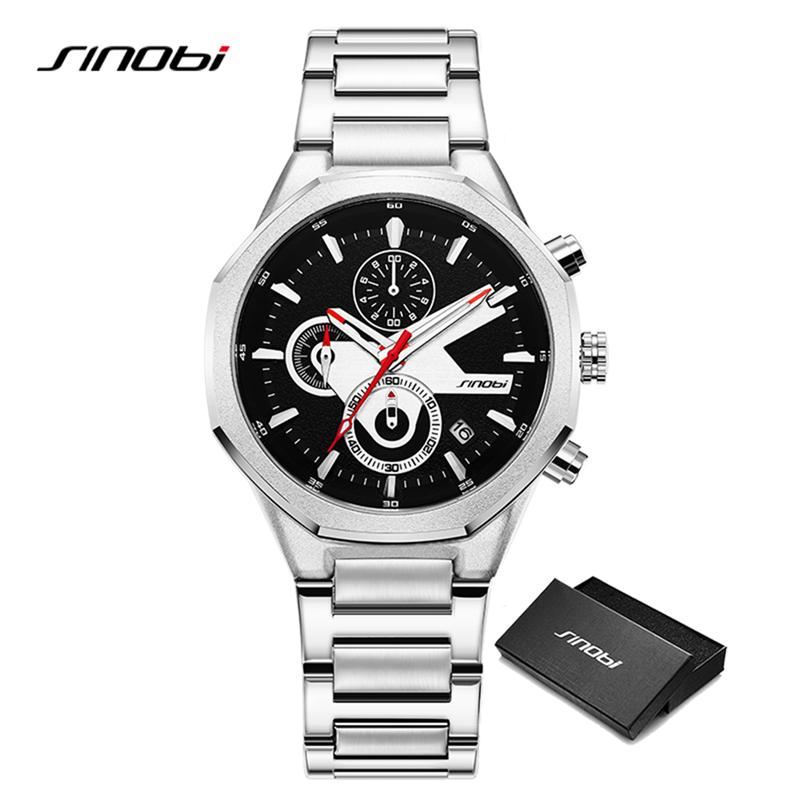 

SINOBI Новый дизайн мужские часы с календарем модные стили мужские кварцевые наручные часы оригинальный хронограф мужские подарки часы серебряный