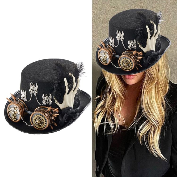 Medieval Women Fedoras Hat Steampunk Halloween Flat Top Hat Carnivals Party Hat