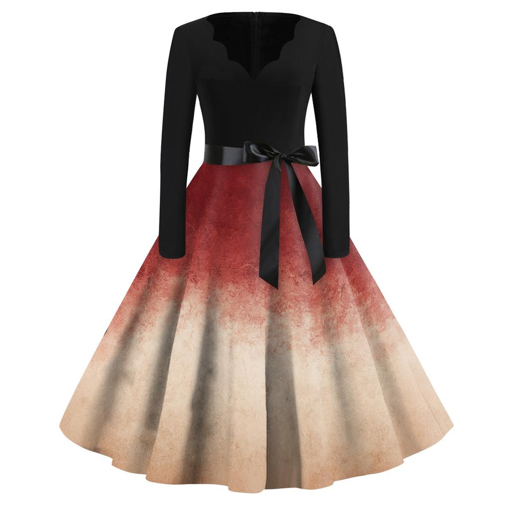 Women's Casual Fashion Halloween Printed V-Neck Vintage Dress