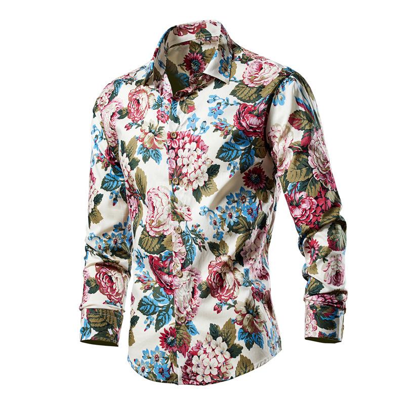 Camicia Casual da Uomo a Maniche Lunghe con Stampa Floreale Slim Fit