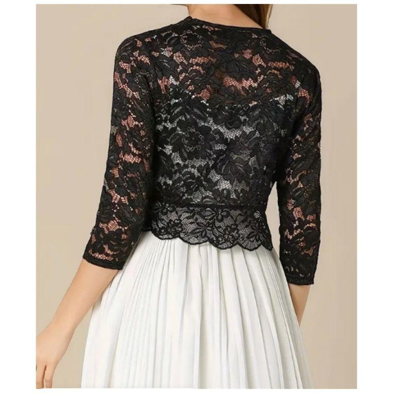 Women Cardigan Ladies Lace Vest Tops Short Vest Collarless Cardigan Lace Shirt