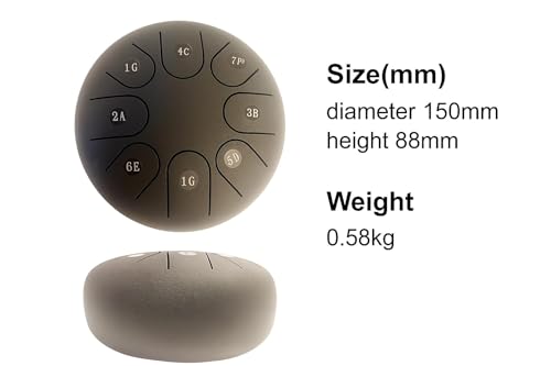 Aiersi KG-6 Tongue Drum, 6-inch (150mm Diameter), Key: G Major, E Minor, 1 Octave, A=440Hz | Includes Soft Case, Mallets, Finger Mallets (2x M, 2x L),